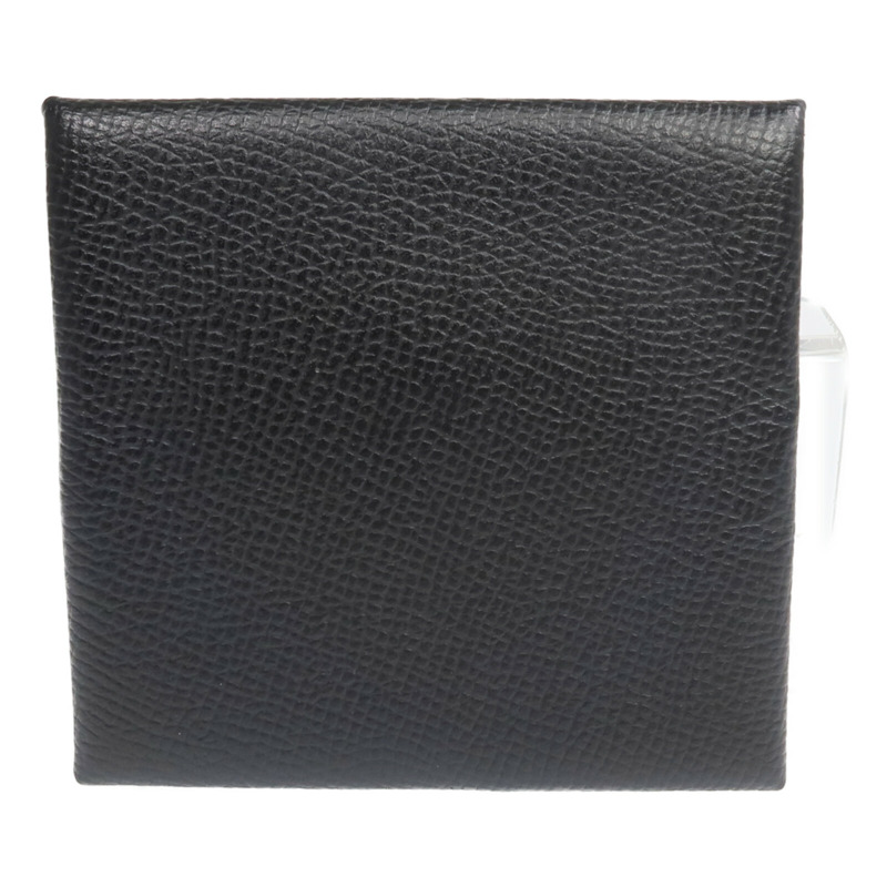 HERMES Epsom皮革Bastia銀扣零錢包Noir-1