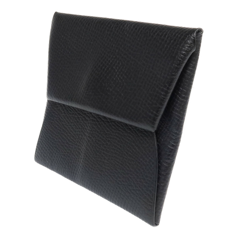 HERMES Epsom皮革Bastia銀扣零錢包Noir-2