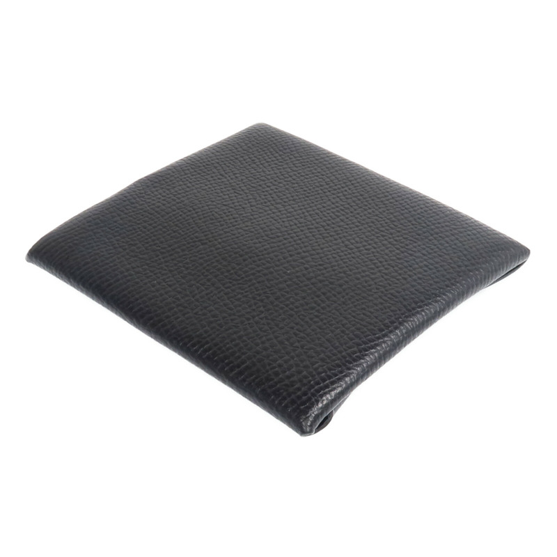 HERMES Epsom皮革Bastia銀扣零錢包Noir-4
