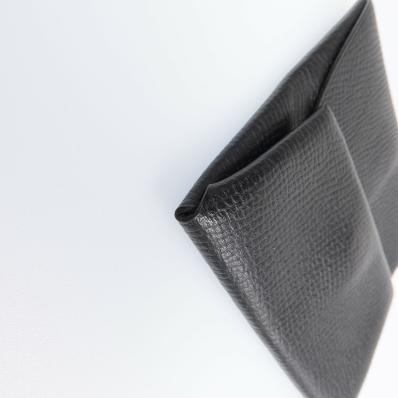 HERMES Epsom皮革Bastia銀扣零錢包Noir-10