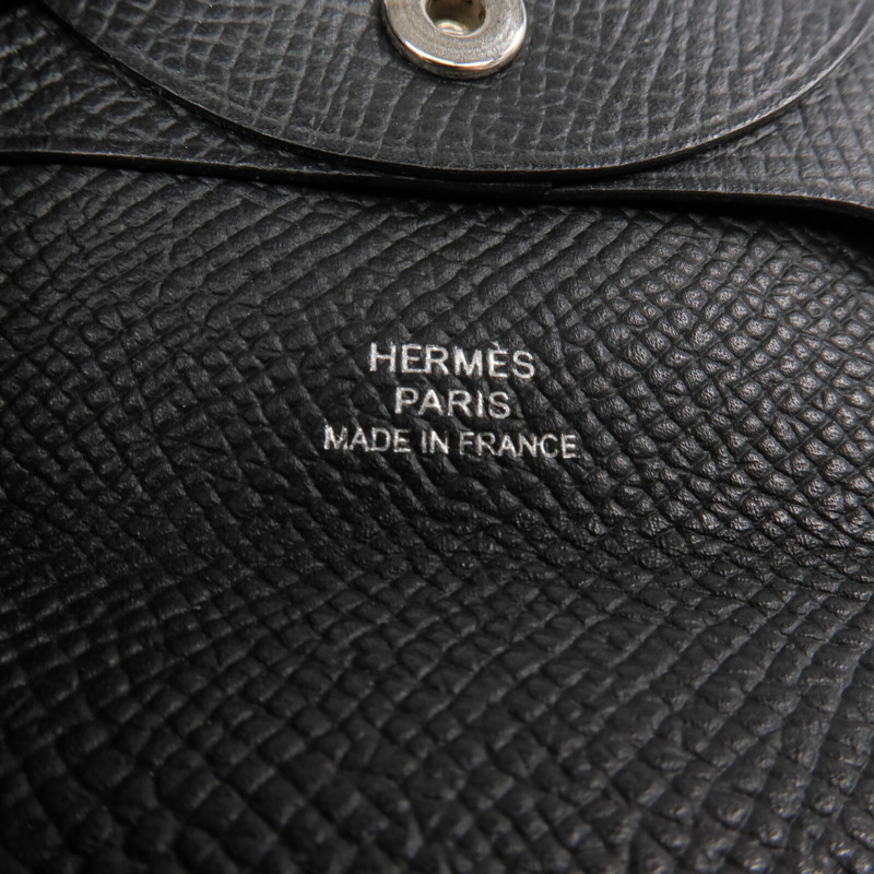 HERMES Epsom皮革Bastia銀扣零錢包Noir-12