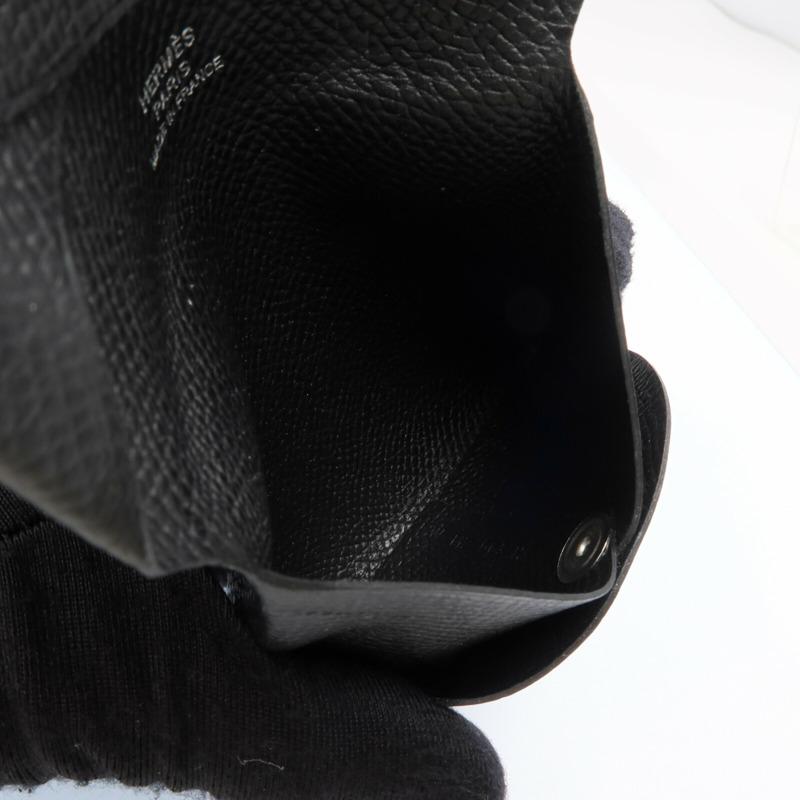 HERMES Epsom皮革Bastia銀扣零錢包Noir-13