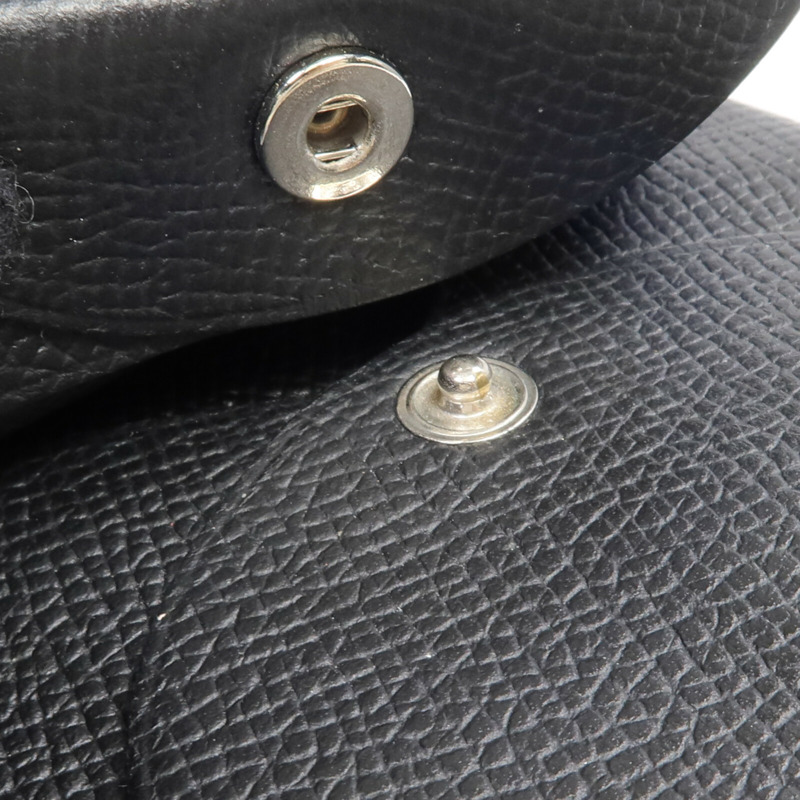 HERMES Epsom皮革Bastia銀扣零錢包Noir-15
