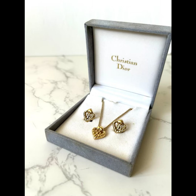 【LA LUNE】稀有中古飾品 Dior螺旋心形Logo禮盒 吊墜 頸鏈 項鏈 耳環耳夾-1