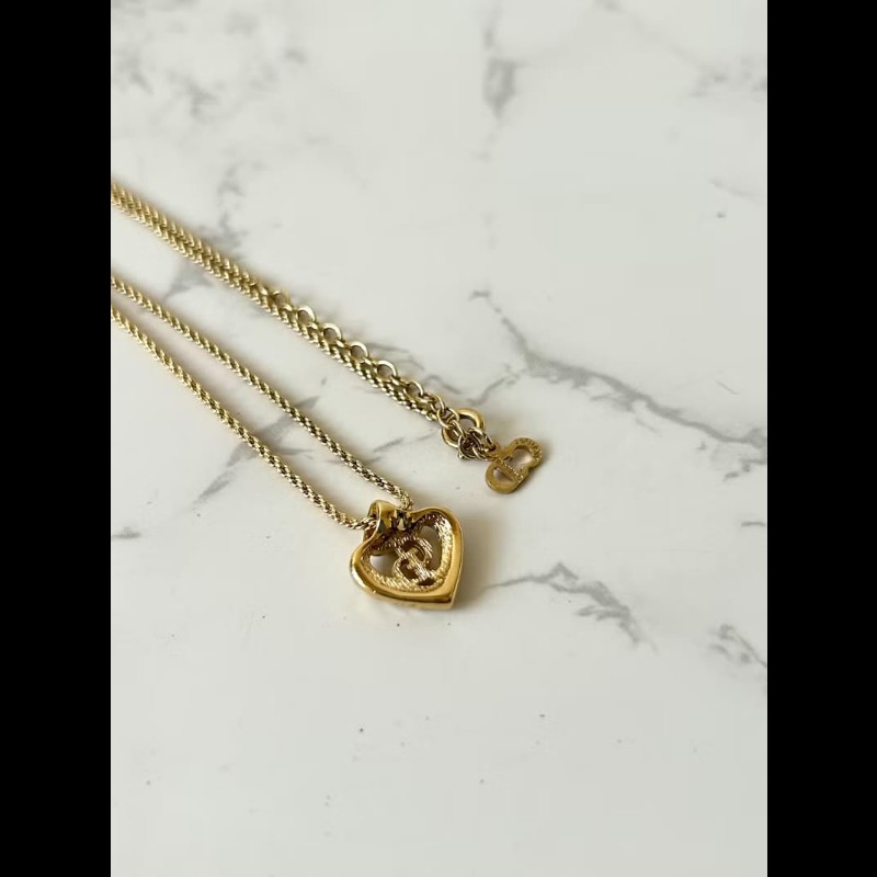 【LA LUNE】稀有中古飾品 Dior螺旋心形Logo禮盒 吊墜 頸鏈 項鏈 耳環耳夾-5