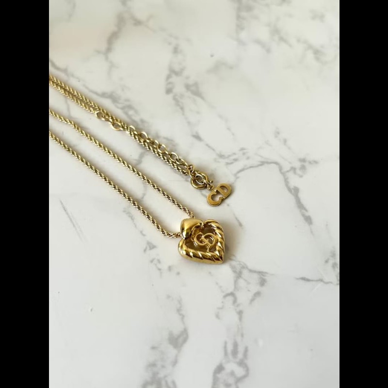 【LA LUNE】稀有中古飾品 Dior螺旋心形Logo禮盒 吊墜 頸鏈 項鏈 耳環耳夾-7