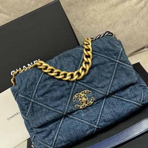 Chanel 牛仔藍 19 系列30cm 口蓋包 （保卡款）