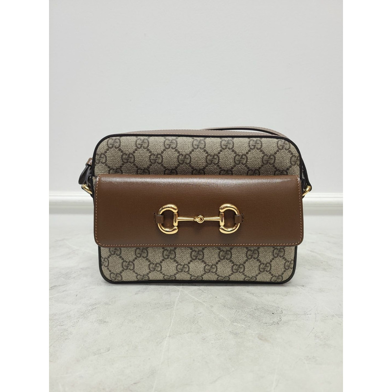 【包稅】GUCCI 棕色 GG Supreme 馬銜扣小號單肩包-0