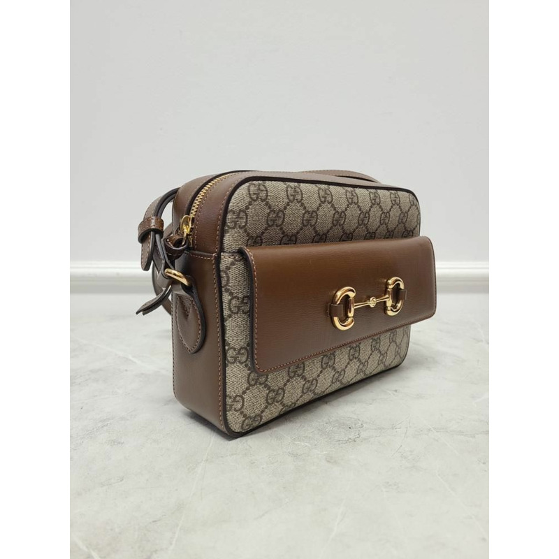 【包稅】GUCCI 棕色 GG Supreme 馬銜扣小號單肩包-1