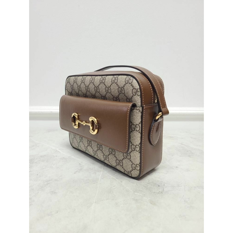 【包稅】GUCCI 棕色 GG Supreme 馬銜扣小號單肩包-2