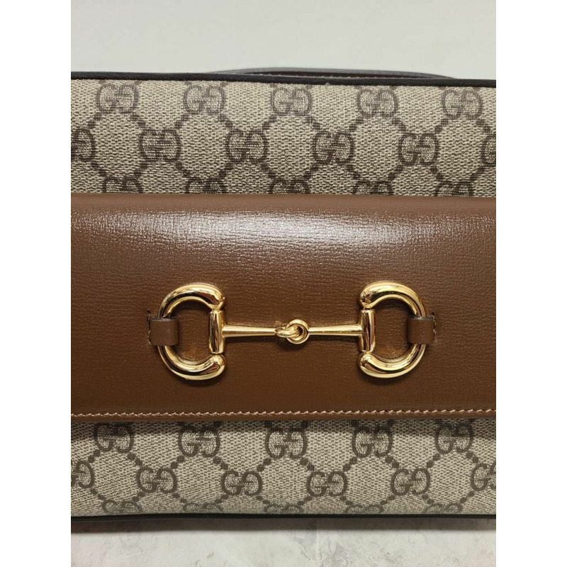 【包稅】GUCCI 棕色 GG Supreme 馬銜扣小號單肩包-3