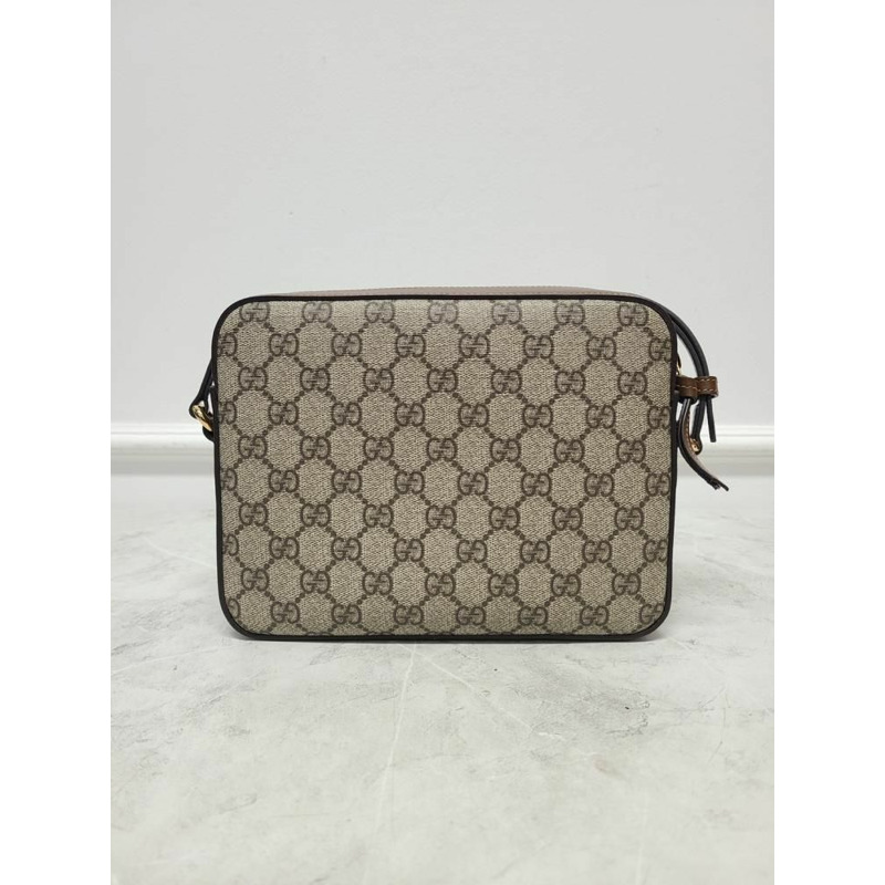 【包稅】GUCCI 棕色 GG Supreme 馬銜扣小號單肩包-5