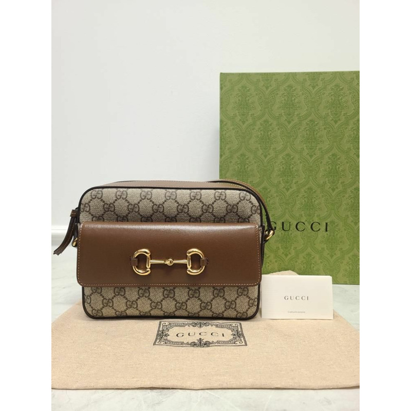 【包稅】GUCCI 棕色 GG Supreme 馬銜扣小號單肩包-7