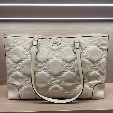 Gucci古驰Horsebit 1955系列托特包，杏色压纹皮革配金色五金