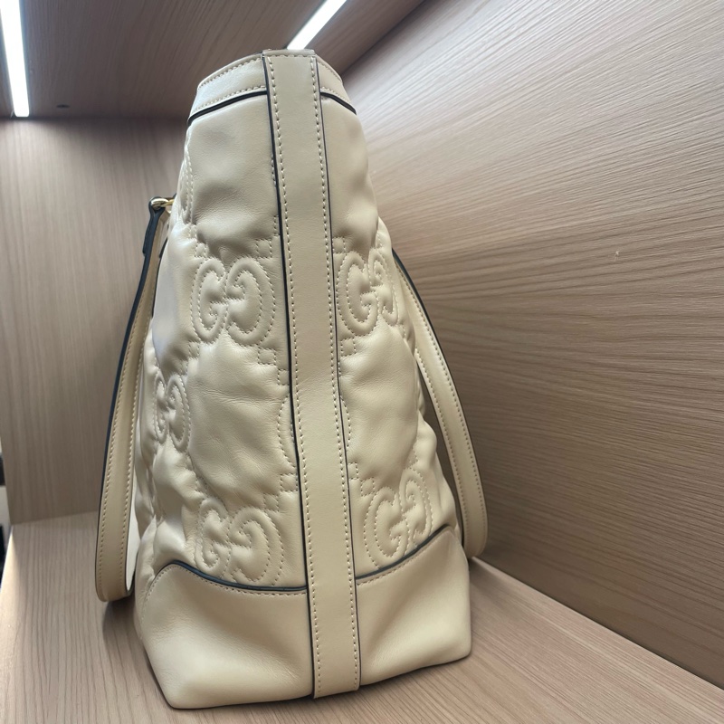 Gucci古驰Horsebit 1955系列托特包，杏色压纹皮革配金色五金-2