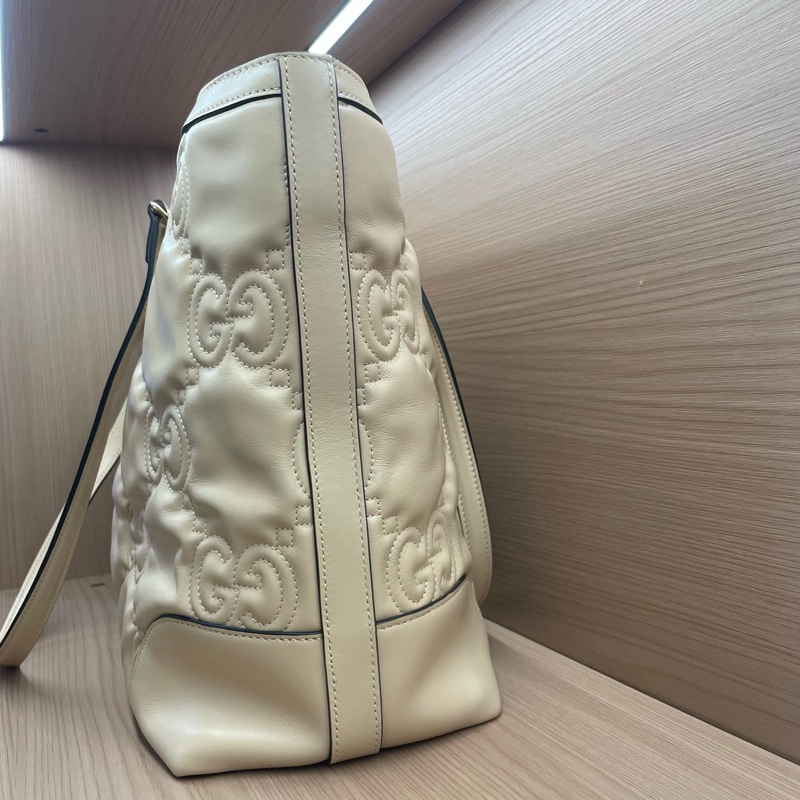 Gucci古驰Horsebit 1955系列托特包，杏色压纹皮革配金色五金-3