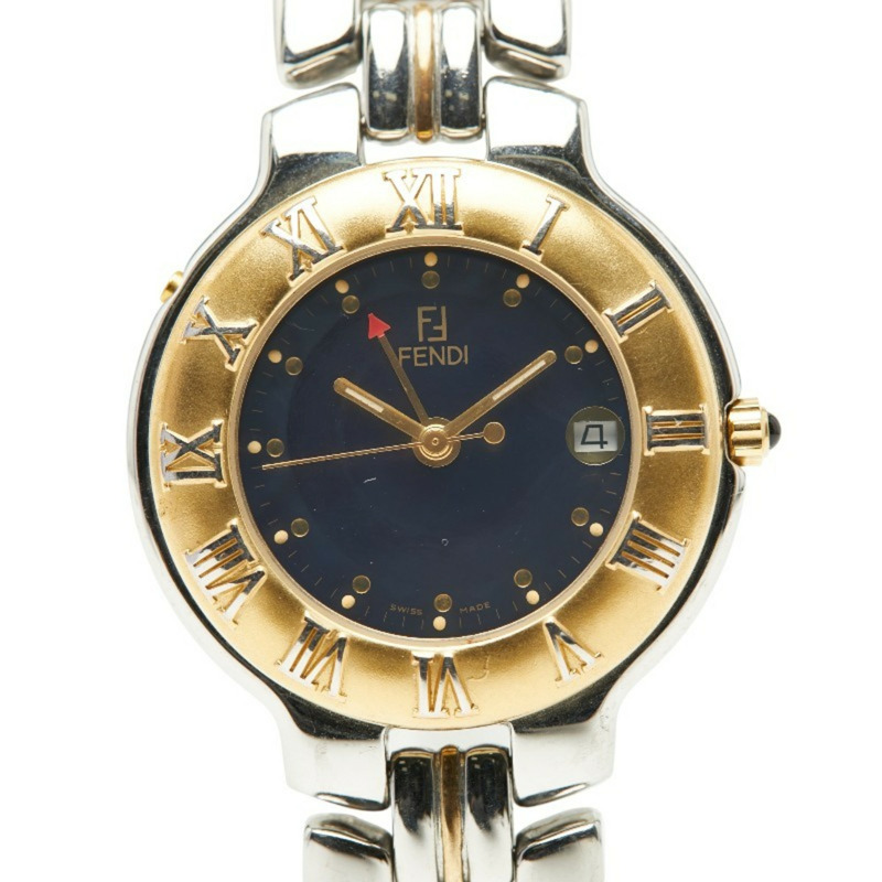 芬迪男士腕錶，920G石英機芯，海軍藍錶盤，不鏽鋼鍍層-0