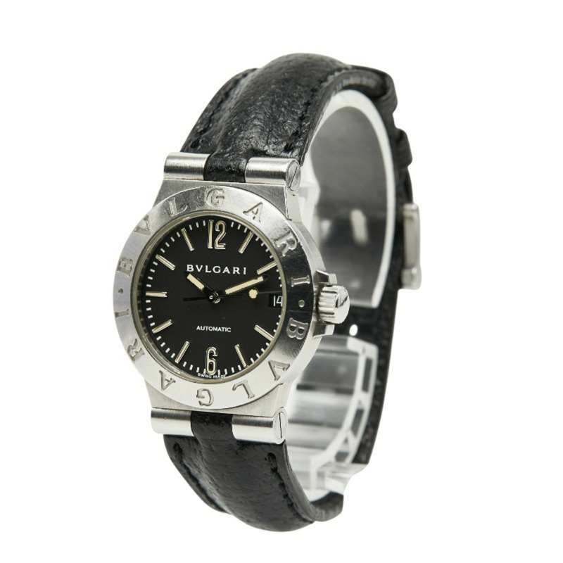 寶格麗 Diagono 運動腕錶 LCV29S 自動機械錶 黑色錶盤 不鏽鋼錶帶 女士 BVLGARI-1