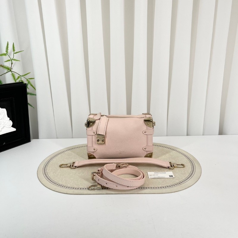 LV路易威登  芯片款 谷愛凌小號 SIDE TRUNK 可拆卸可調節肩帶S-Lock 鎖扣軟盒子 牛皮革 斜挎單肩包手提包 小號 女款 粉紅色-0