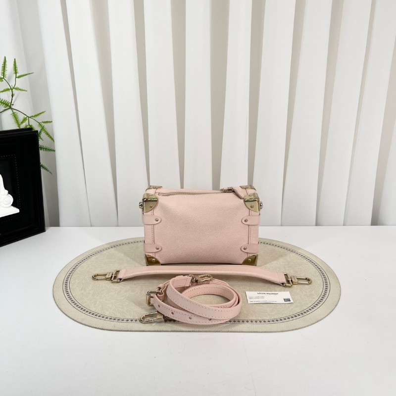 LV路易威登  芯片款 谷愛凌小號 SIDE TRUNK 可拆卸可調節肩帶S-Lock 鎖扣軟盒子 牛皮革 斜挎單肩包手提包 小號 女款 粉紅色-1