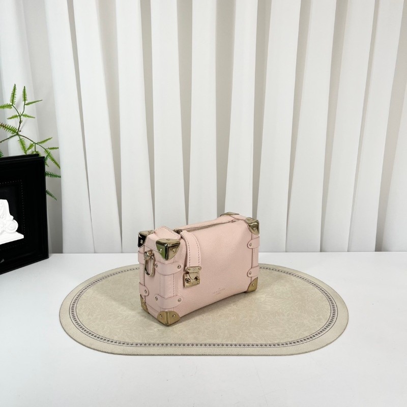 LV路易威登  芯片款 谷愛凌小號 SIDE TRUNK 可拆卸可調節肩帶S-Lock 鎖扣軟盒子 牛皮革 斜挎單肩包手提包 小號 女款 粉紅色-3