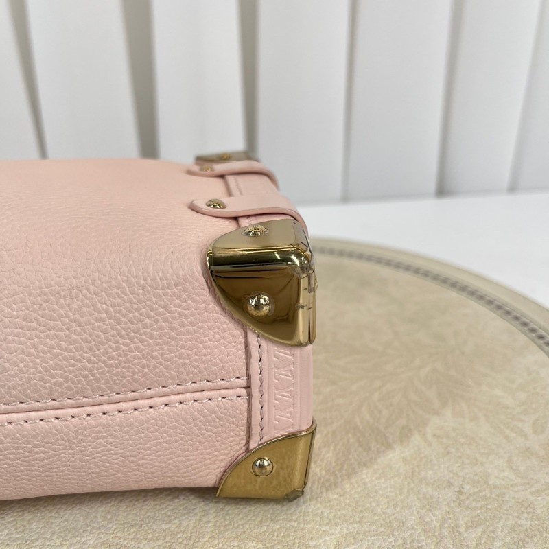 LV路易威登  芯片款 谷愛凌小號 SIDE TRUNK 可拆卸可調節肩帶S-Lock 鎖扣軟盒子 牛皮革 斜挎單肩包手提包 小號 女款 粉紅色-10