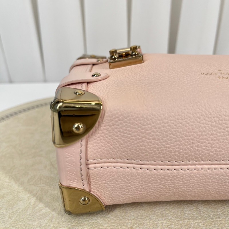 LV路易威登  芯片款 谷愛凌小號 SIDE TRUNK 可拆卸可調節肩帶S-Lock 鎖扣軟盒子 牛皮革 斜挎單肩包手提包 小號 女款 粉紅色-11