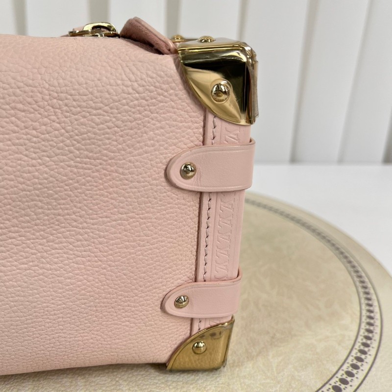 LV路易威登  芯片款 谷愛凌小號 SIDE TRUNK 可拆卸可調節肩帶S-Lock 鎖扣軟盒子 牛皮革 斜挎單肩包手提包 小號 女款 粉紅色-12