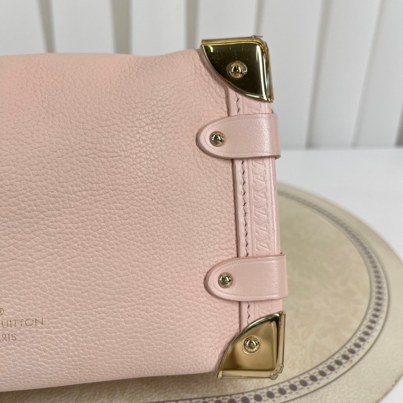 LV路易威登  芯片款 谷愛凌小號 SIDE TRUNK 可拆卸可調節肩帶S-Lock 鎖扣軟盒子 牛皮革 斜挎單肩包手提包 小號 女款 粉紅色-18