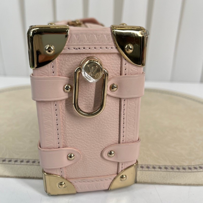 LV路易威登  芯片款 谷愛凌小號 SIDE TRUNK 可拆卸可調節肩帶S-Lock 鎖扣軟盒子 牛皮革 斜挎單肩包手提包 小號 女款 粉紅色-20