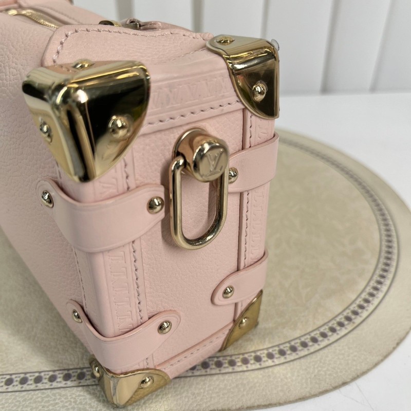 LV路易威登  芯片款 谷愛凌小號 SIDE TRUNK 可拆卸可調節肩帶S-Lock 鎖扣軟盒子 牛皮革 斜挎單肩包手提包 小號 女款 粉紅色-21