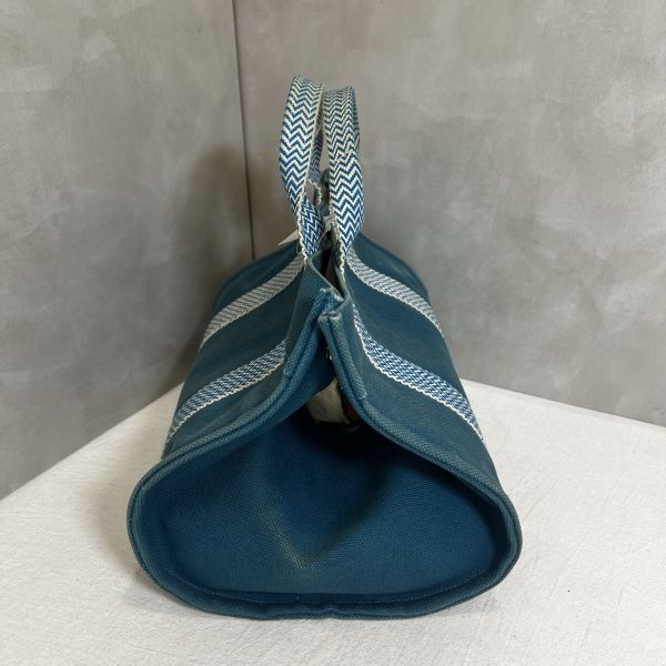 Hermès 中古藍色帆布圓桶手提袋-5