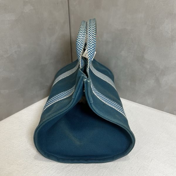 Hermès 中古藍色帆布圓桶手提袋-6