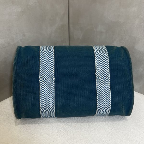 Hermès 中古藍色帆布圓桶手提袋-7