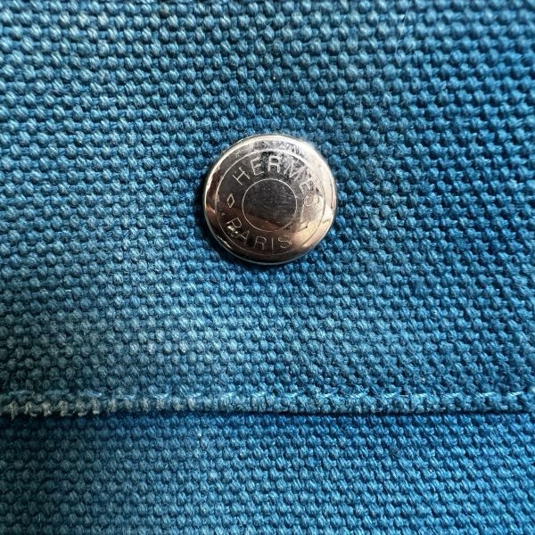 Hermès 中古藍色帆布圓桶手提袋-8