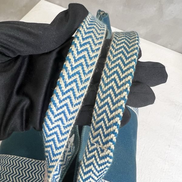 Hermès 中古藍色帆布圓桶手提袋-10