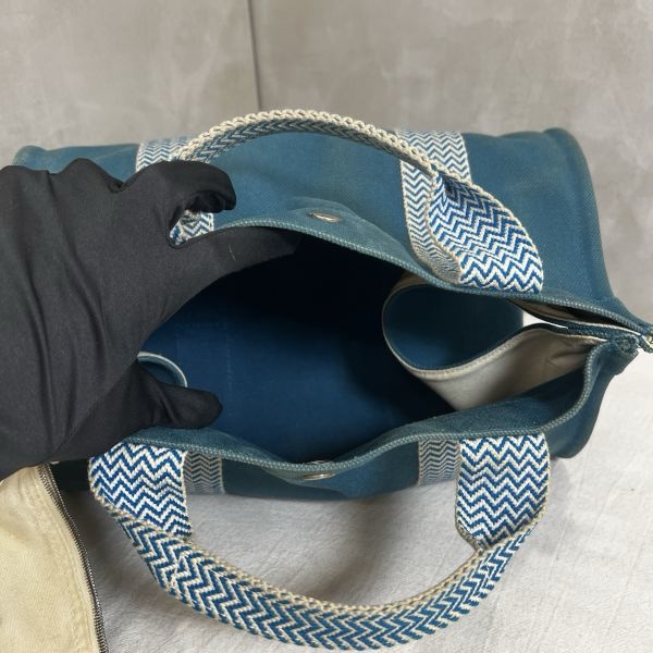 Hermès 中古藍色帆布圓桶手提袋-19