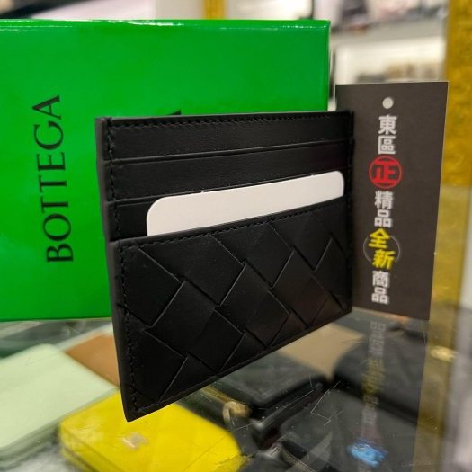 東區正精品㊣BOTTEGA VENETA BV 743209 全新黑色全皮大格編織扁式卡片夾名片夾 RZ5612-1