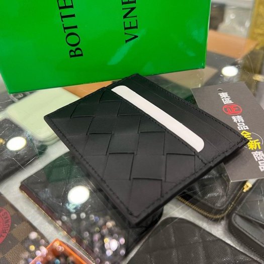 東區正精品㊣BOTTEGA VENETA BV 743209 全新黑色全皮大格編織扁式卡片夾名片夾 RZ5612-5