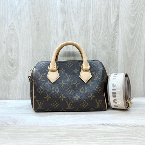 LV原花奶茶寬背帶紅內Speedy20波士頓包M46222