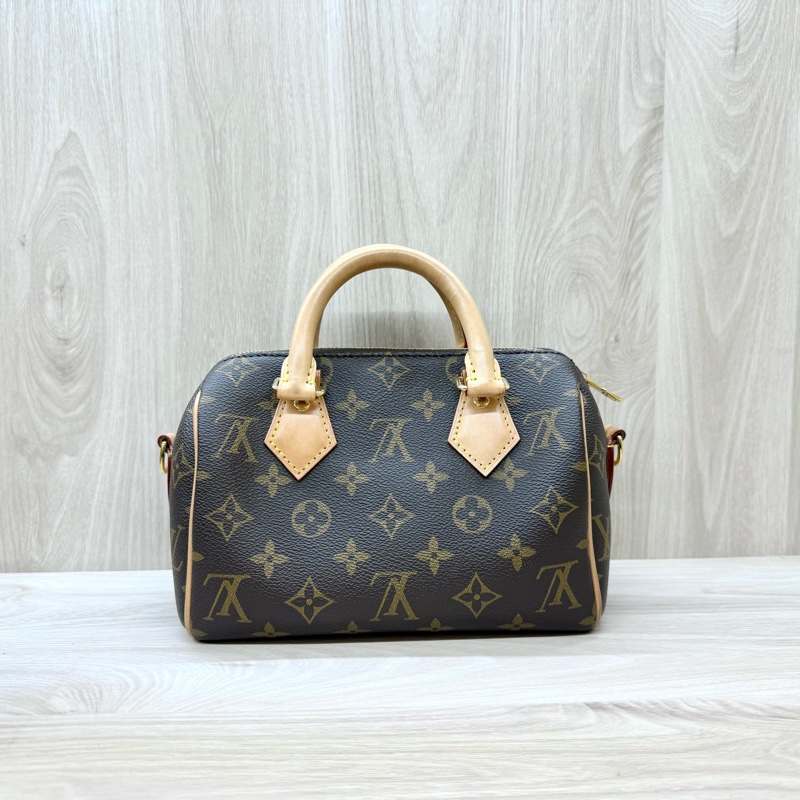 LV原花奶茶寬背帶紅內Speedy20波士頓包M46222-1