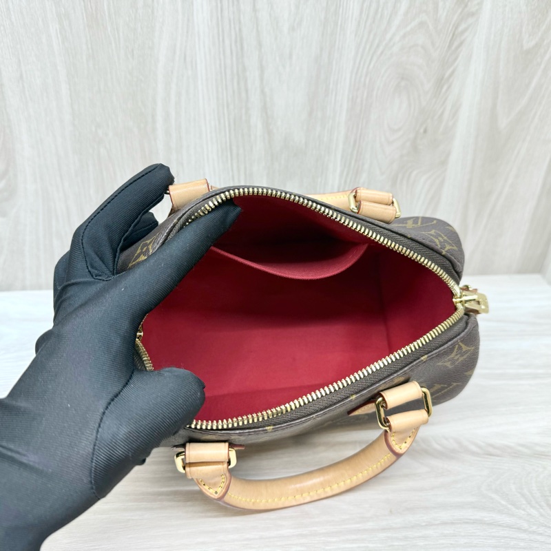 LV原花奶茶寬背帶紅內Speedy20波士頓包M46222-5