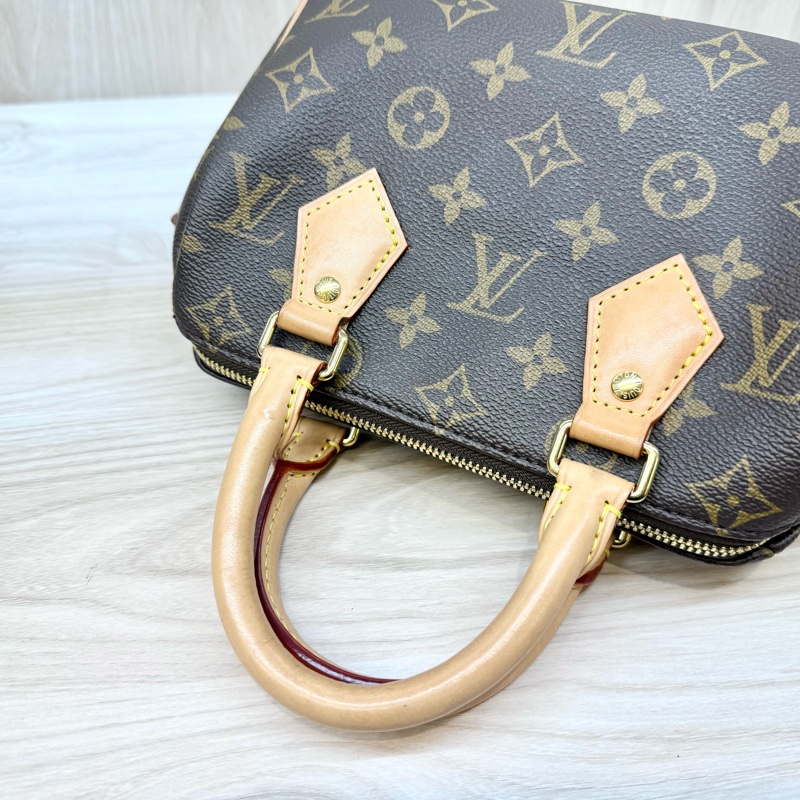 LV原花奶茶寬背帶紅內Speedy20波士頓包M46222-15