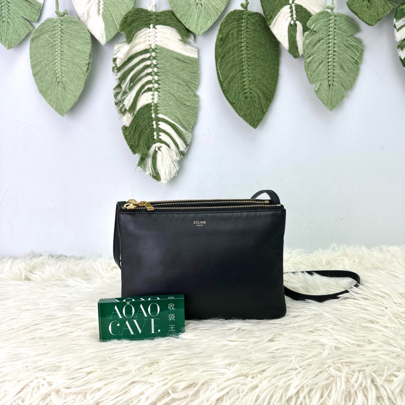 CELINE Trio 3 in 1 黑金羊皮風琴包 Small Size 斜肩包-0