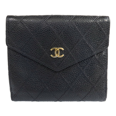CHANEL 牛皮皮革Fold Wallet金扣錢包