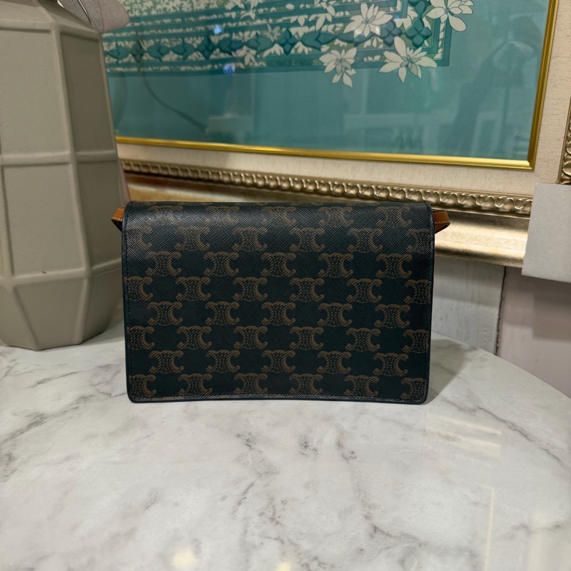 Celine PVC咖皮邊Strap WOC金釦下蓋8卡肩斜背包10D852CG9.04LU-1