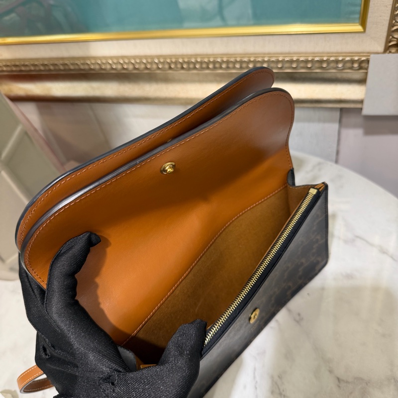 Celine PVC咖皮邊Strap WOC金釦下蓋8卡肩斜背包10D852CG9.04LU-7