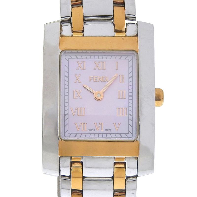 Fendi Olologi 7000L 不鏽鋼石英模擬腕錶，粉紅貝殼錶盤，女款-0