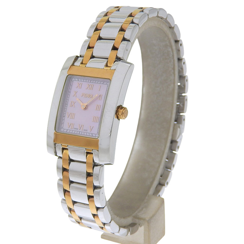Fendi Olologi 7000L 不鏽鋼石英模擬腕錶，粉紅貝殼錶盤，女款-1