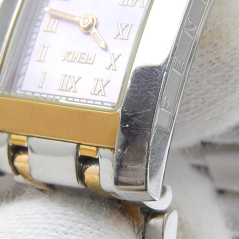 Fendi Olologi 7000L 不鏽鋼石英模擬腕錶，粉紅貝殼錶盤，女款-7